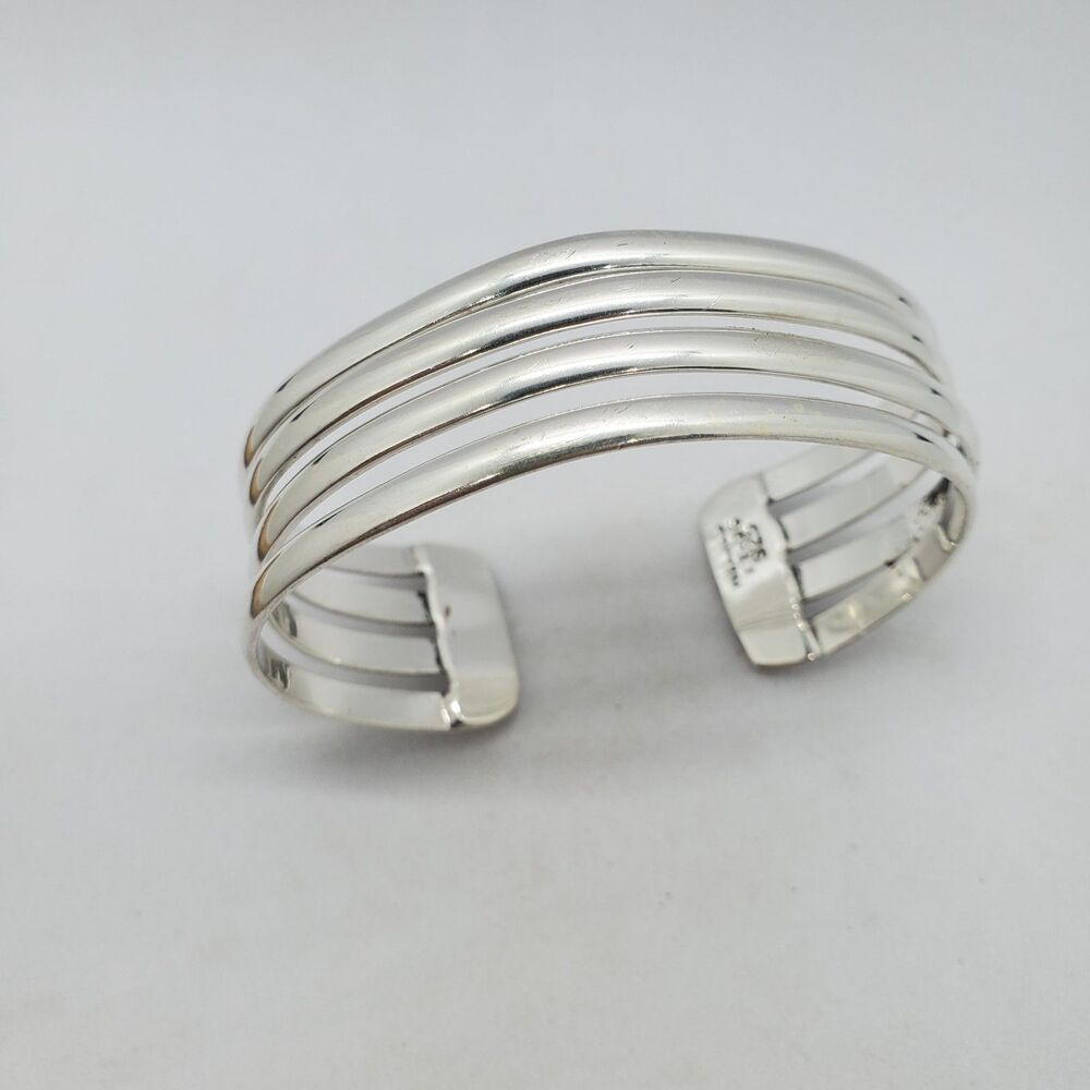 Taxco Sterling Silver Cuff Bracelet Multi Layer Mexico 925 Heavy